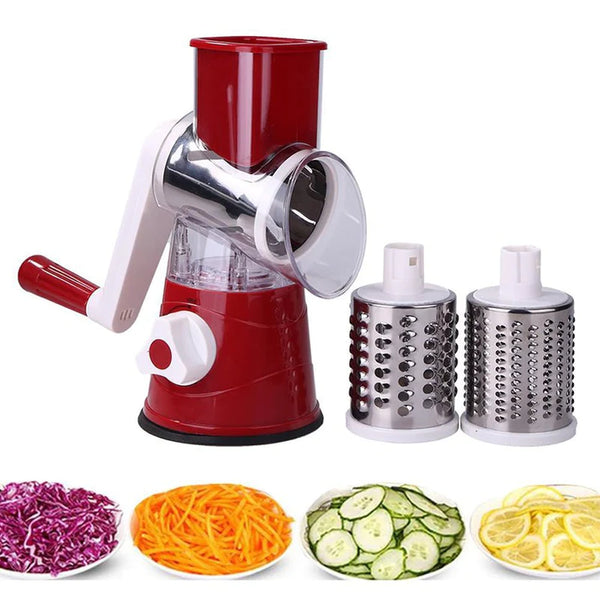 3-in-1 Food Cutter with Drum Blades for Shredding, Dicing & Grating - Essential Kitchen Gadget