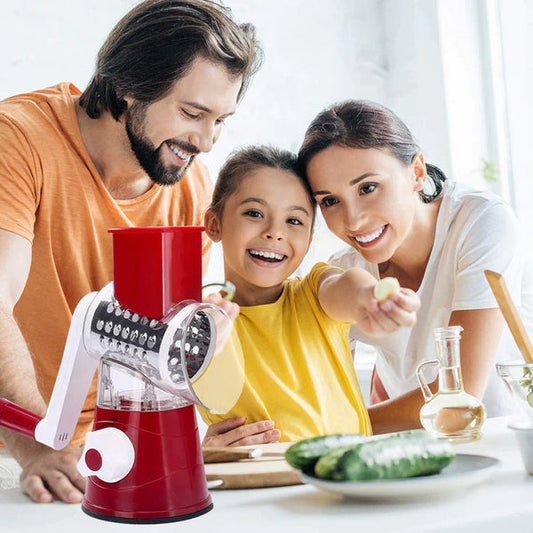 3-in-1 Food Cutter with Drum Blades for Shredding, Dicing & Grating - Essential Kitchen Gadget