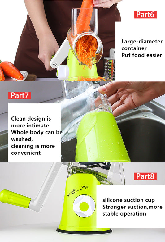 3-in-1 Food Cutter with Drum Blades for Shredding, Dicing & Grating - Essential Kitchen Gadget
